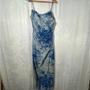 Marisa Baratelli Dress 6 Blue Gray Floral Beaded 100% Thai Silk NEW Formal